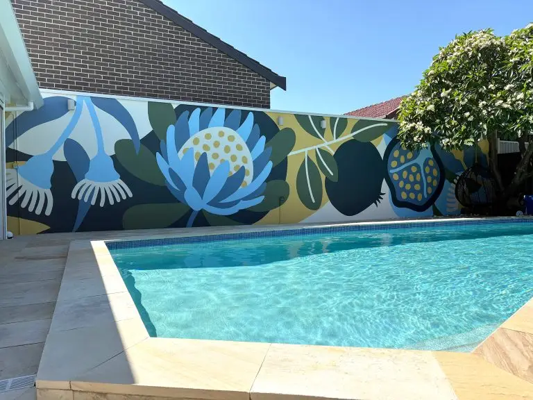 view of a mural painted around a pool