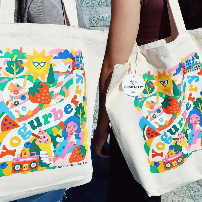 totebag illustration for Yogurberry by sydney artist nico nicoson